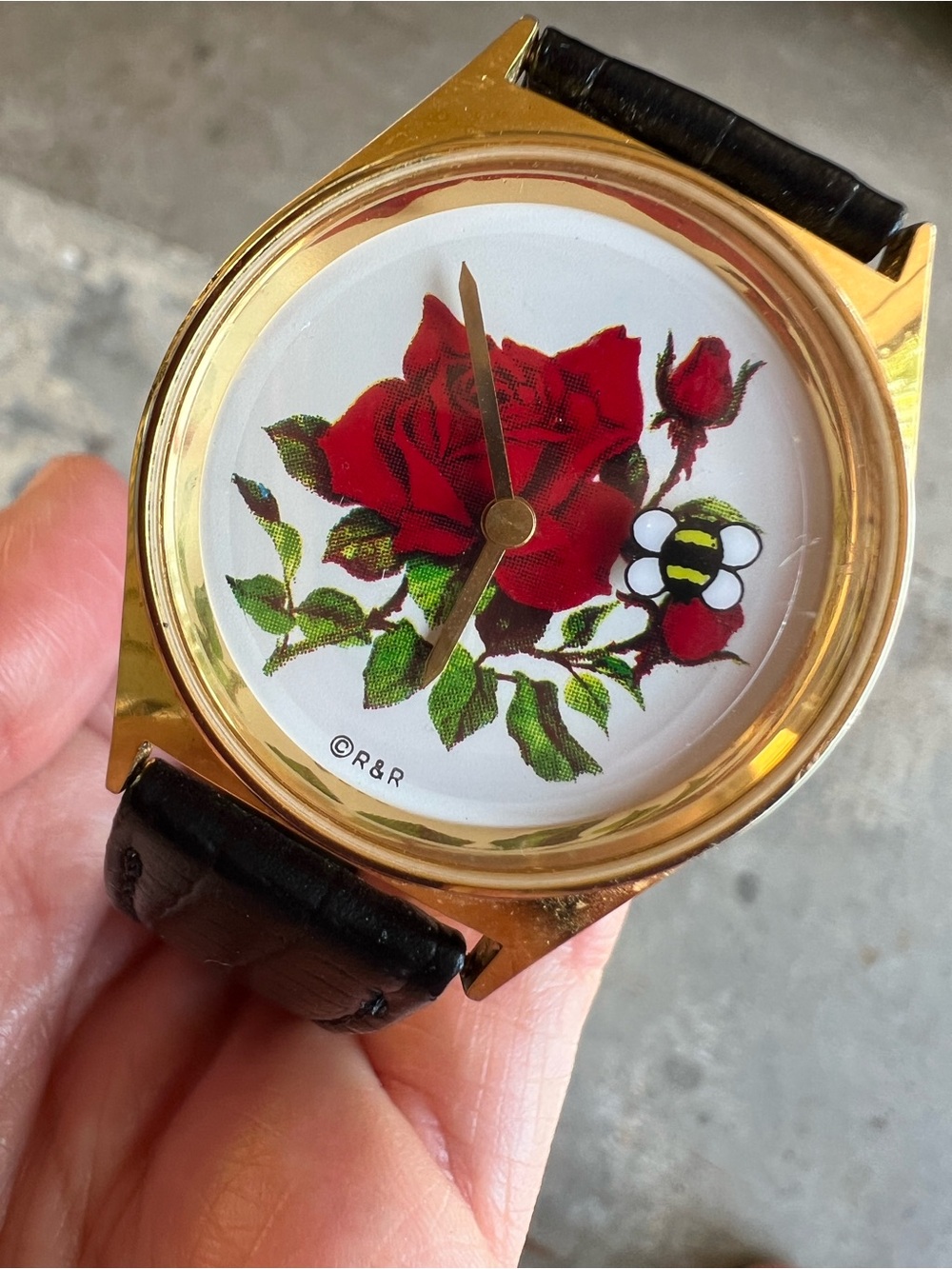 Red Rose Dial Women's Gold-Tone Watch